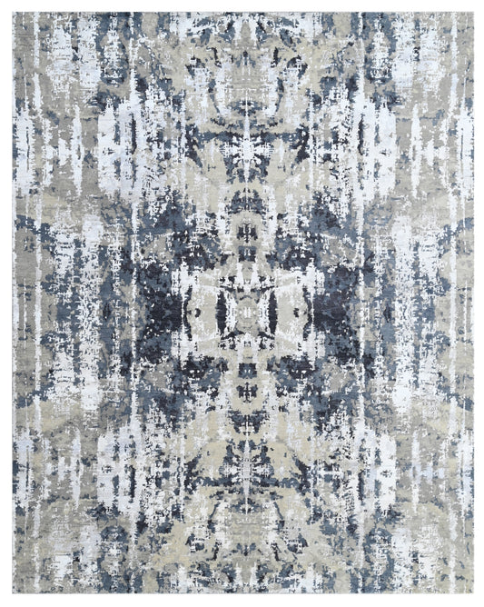 Modern Abstract Silver Grey Hand Knotted Area Rug
