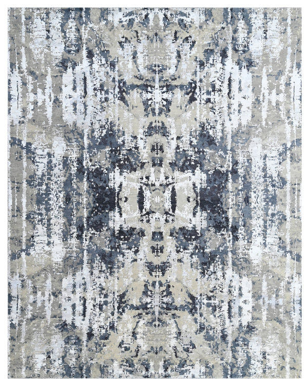 Modern Abstract Silver Grey Hand Knotted Area Rug