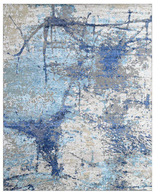 Urban Style Abstract Silver Blue Hand Knotted Rug