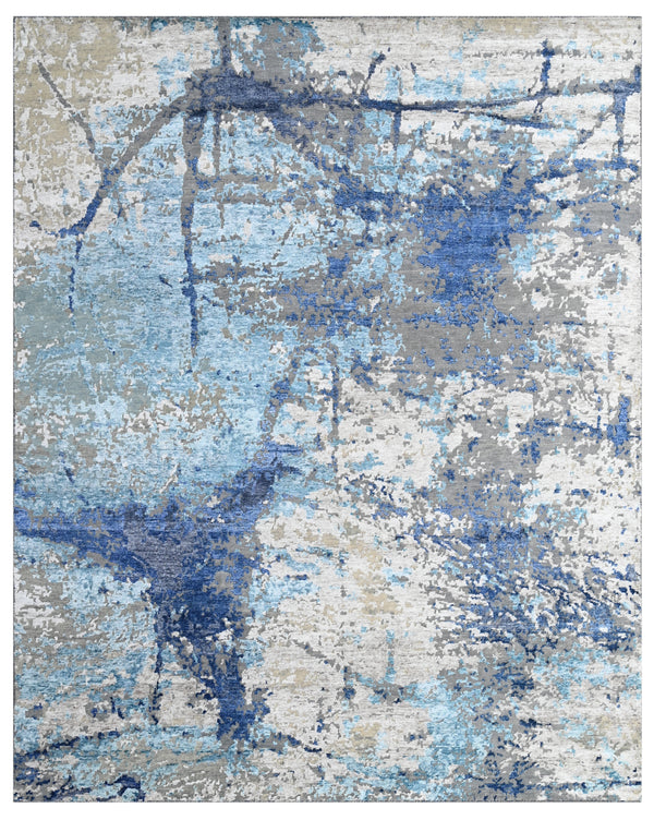 Urban Style Abstract Silver Blue Hand Knotted Rug