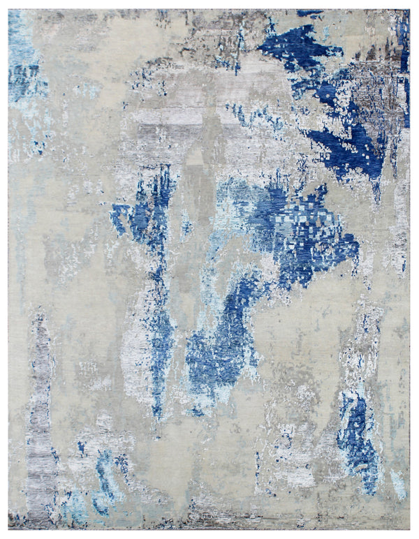 Arctic Blue Modern Hand Knotted Bhadohi Carpet