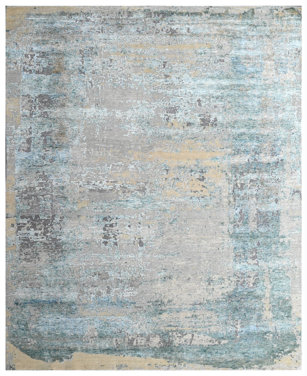 Stone Blue Hand Knotted Wool & Silk Premium Rug
