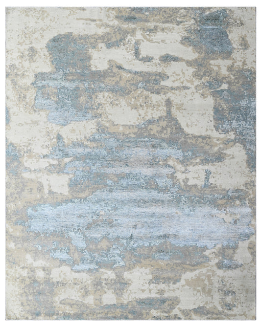 Stone Blue Contemporary Hand Knotted Silk Area Rug