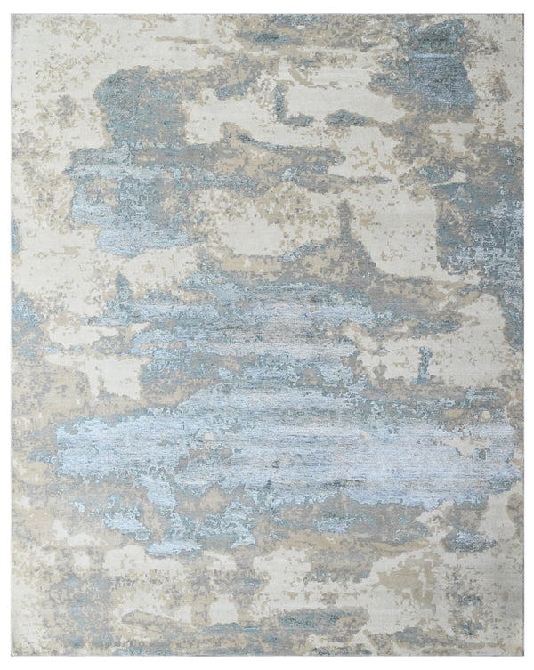 Stone Blue Contemporary Hand Knotted Silk Area Rug