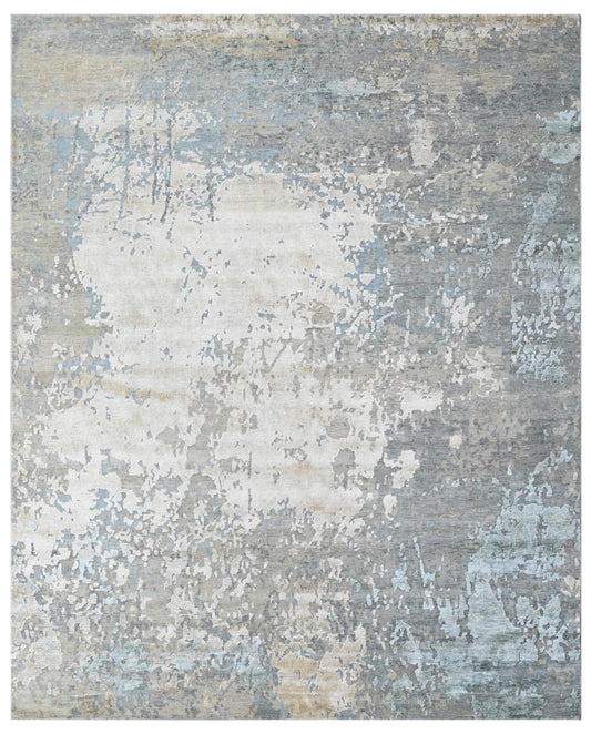 Storm White Luxe Abstract Hand Knotted Silk Area Rug