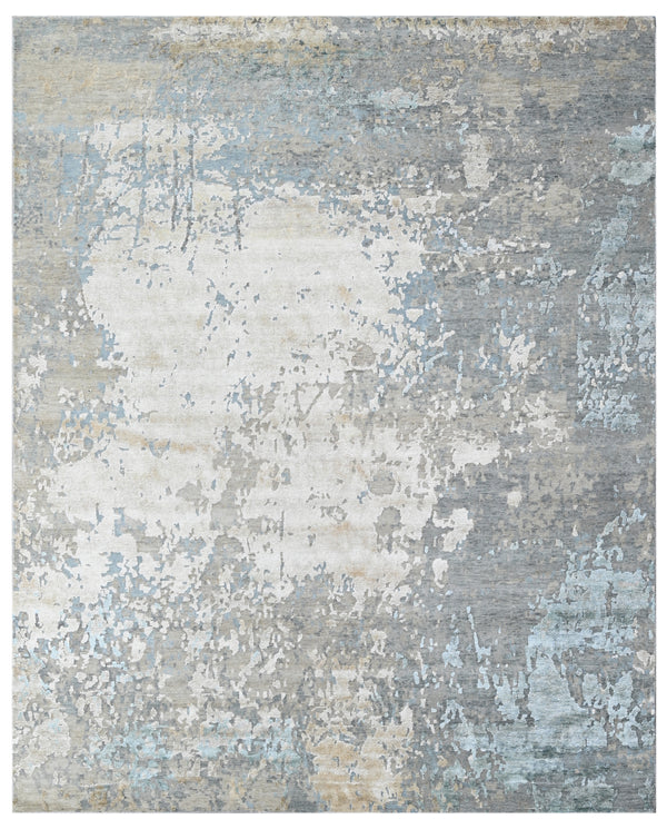 Storm White Luxe Abstract Hand Knotted Silk Area Rug