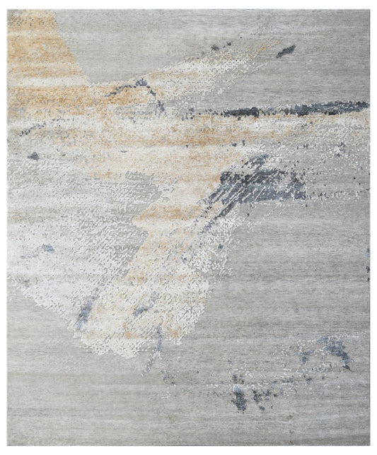 Dove Gold Contemporary Hand Knotted Silk Area Rug