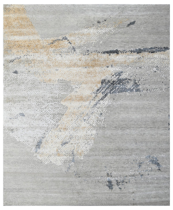 Dove Gold Contemporary Hand Knotted Silk Area Rug