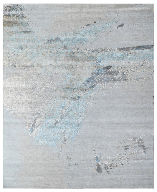 Oceanside Grey Modern Hand Knotted Silk Area Rug