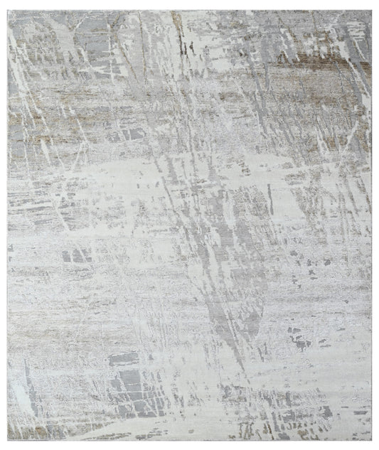 Cloudy Grey Modern Hand Knotted Silk Area Rug