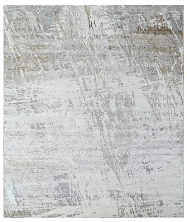 Cloudy Grey Modern Hand Knotted Silk Area Rug