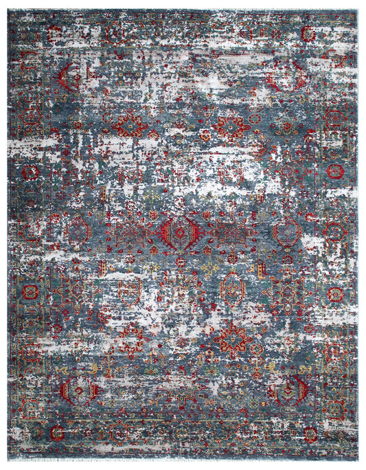 Erased Medallion Silver Hand Knotted Carpet