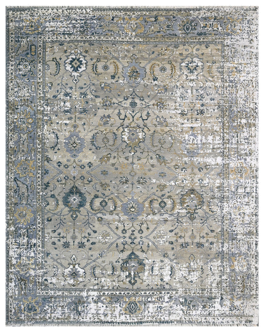Erased Grey Blue Hand Knotted Carpet