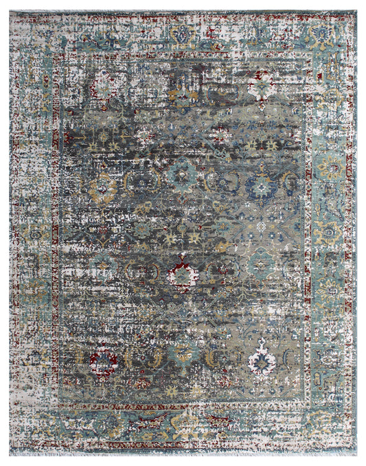 Erased Charcoal Blue Hand Knotted Carpet