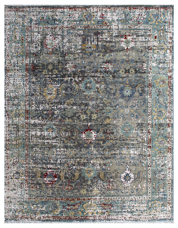 Erased Charcoal Blue Hand Knotted Carpet