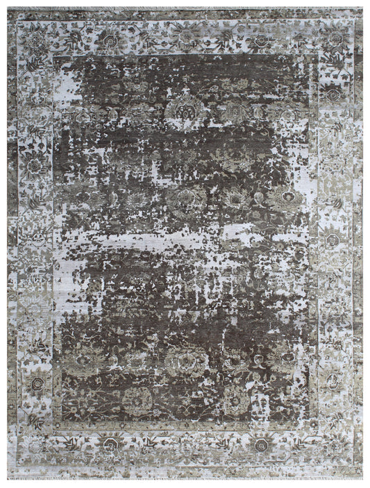 Brown Silver Hand Knotted Abstract Carpet
