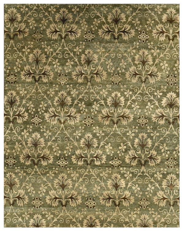 Green Oushak Hand Knotted Wool Rug