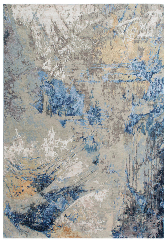 Silver Blue Golden Canvas Hand Knotted Area Rug