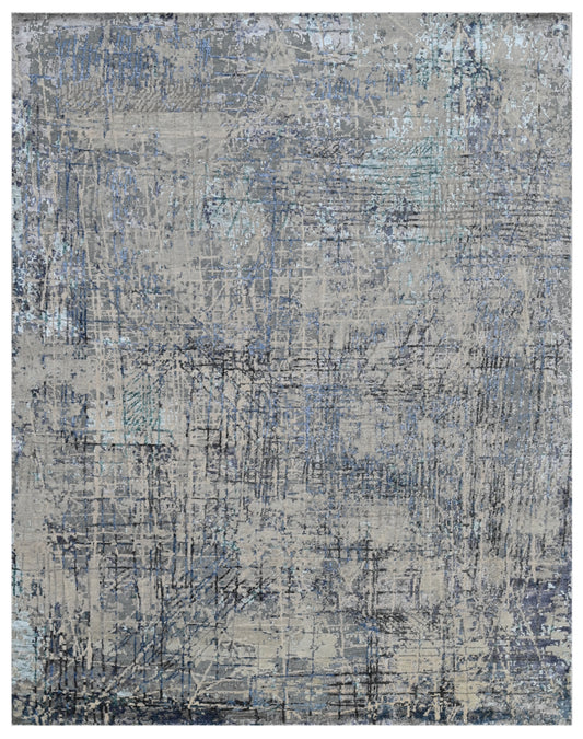 Azure Matrix Hand Knotted Wool & Bamboo Silk Rug