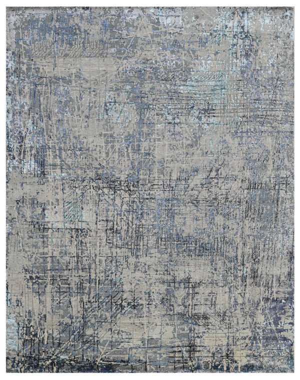 Azure Matrix Hand Knotted Wool & Bamboo Silk Rug