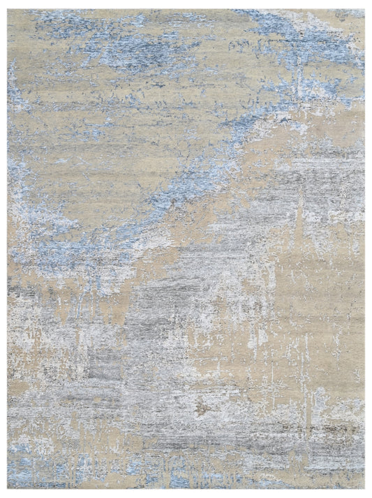 Beige Blue Canvas Hand Knotted Area Rug