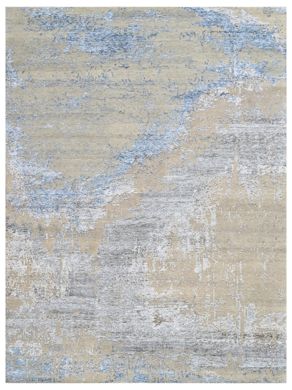 Beige Blue Canvas Hand Knotted Area Rug