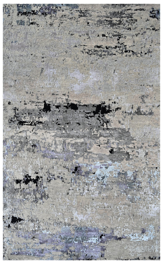 Silver Blue Canvas Hand Knotted Area Rug