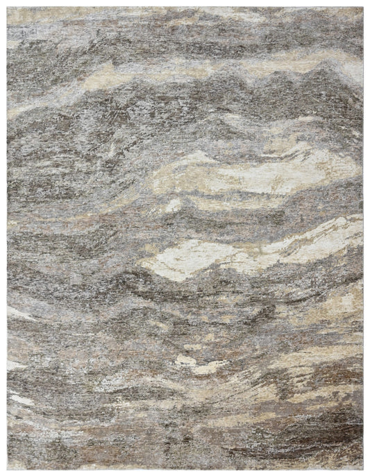 Beige Copper Abstract Hand Knotted Modern Area Rug