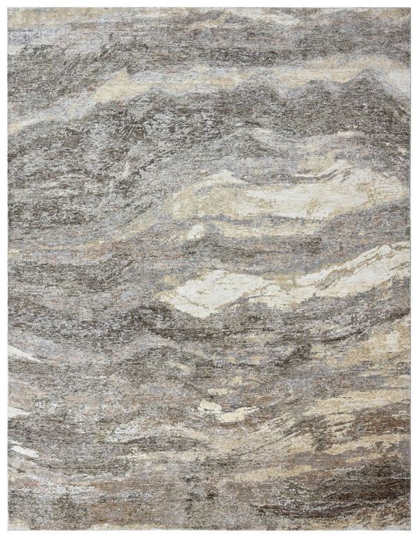 Beige Copper Abstract Hand Knotted Modern Area Rug