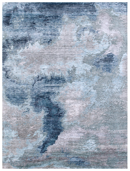 Blue Abstract Bamboo Silk Area Rug