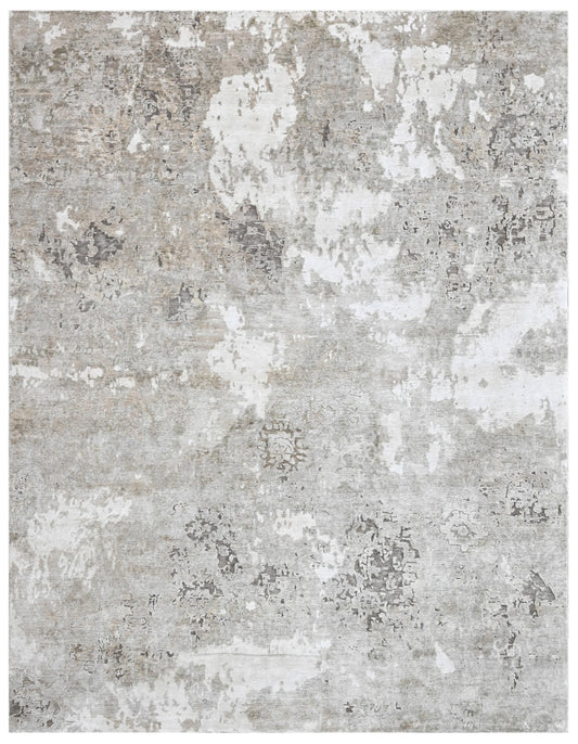 White Silver Bamboo Silk Vintage Rug