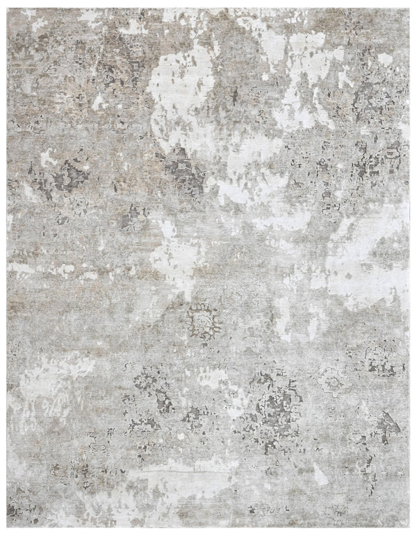 White Silver Bamboo Silk Vintage Rug
