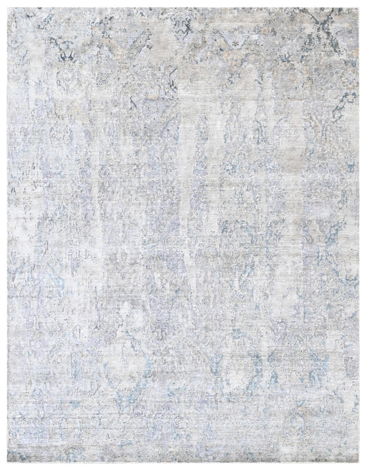 Silver Blue Bamboo Silk Vintage Rug