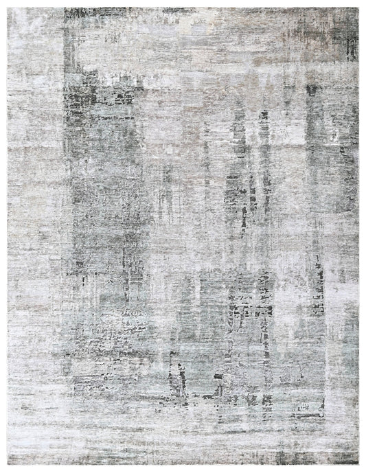 Beige Green Abstract Bamboo Silk Vintage Rug