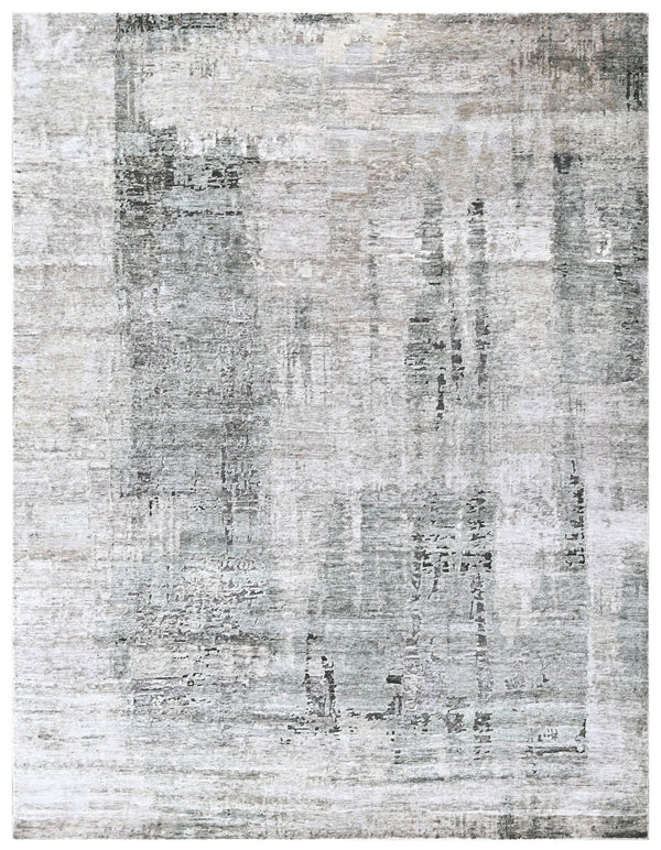 Beige Green Abstract Bamboo Silk Vintage Rug