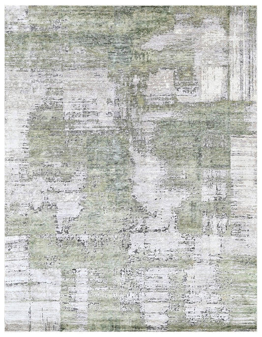 Olive Green Canvas Hand Knotted Vintage Rug