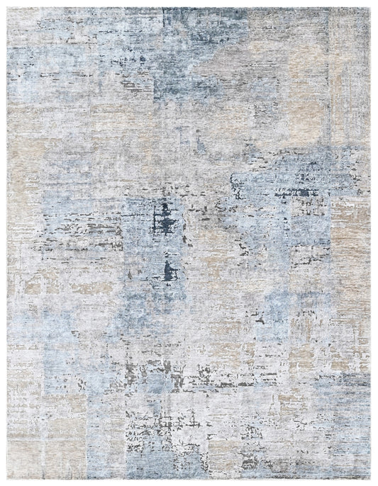White Beige Canvas Hand Knotted Vintage Rug