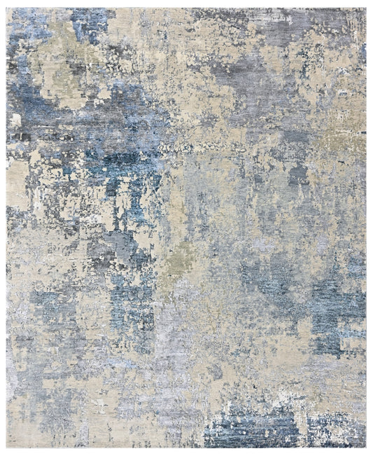 Silver Blue Canvas Hand Knotted Area Rug