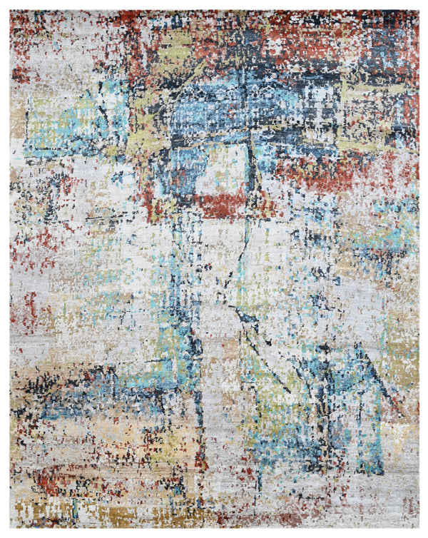 Celestial Grid Hand Knotted Bamboo Silk Rug