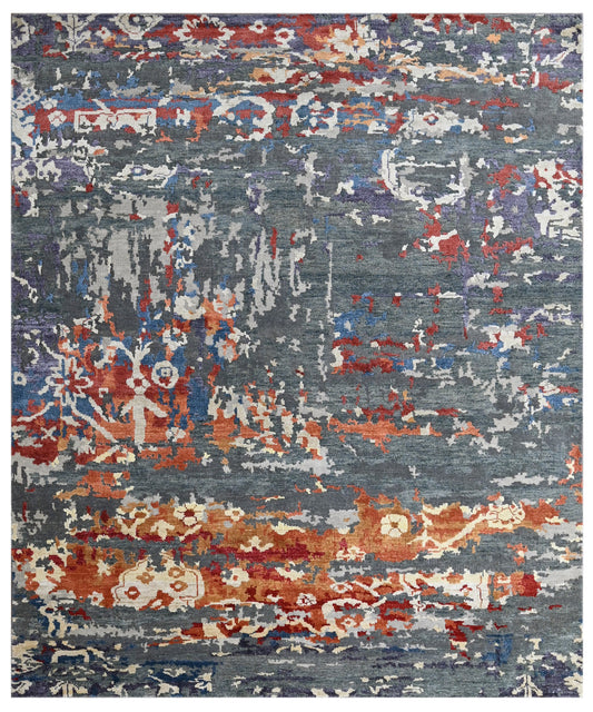 Grey Rust Abstract Hand Knotted Area Rug