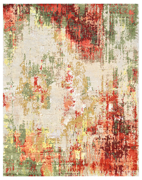 Beige Rust Abstract Hand Knotted Area Rug