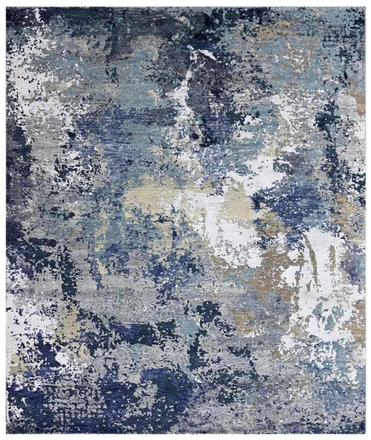 Blue Abstract Hand Knotted Area Rug