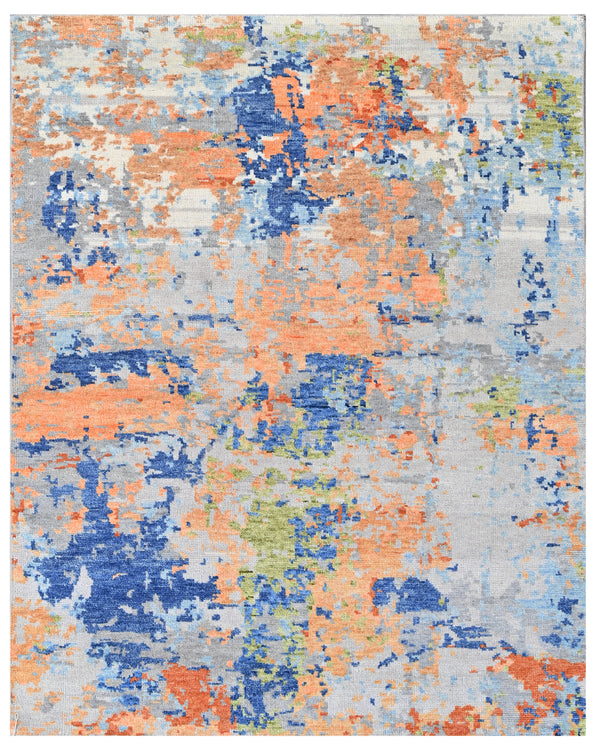 Multi Color Abstract Hand Knotted Wool Impressionistic Rug