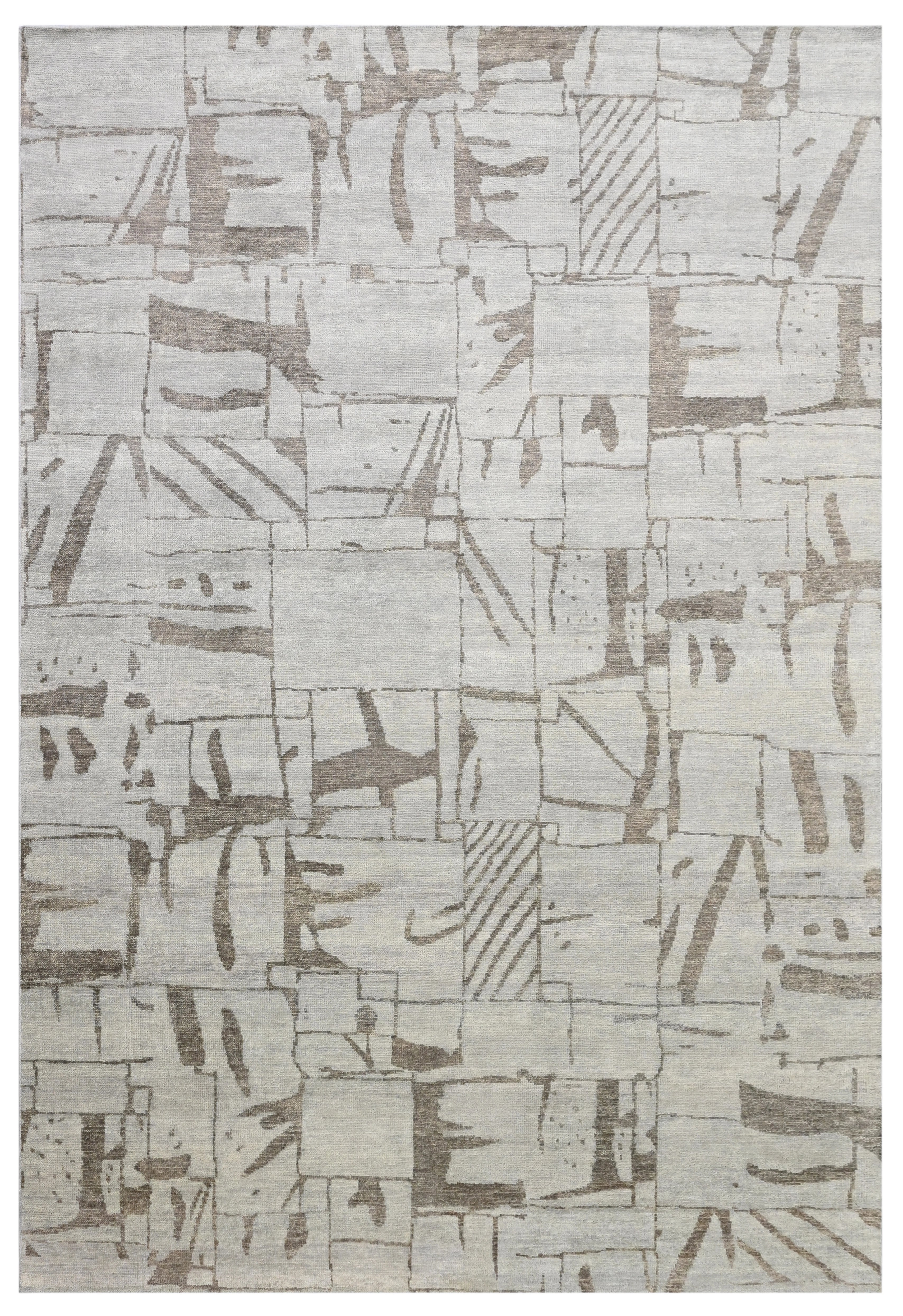 Flintstone Patchwork Tan Hand Knotted Modern Abstract Rug – Bhadohi Carpets