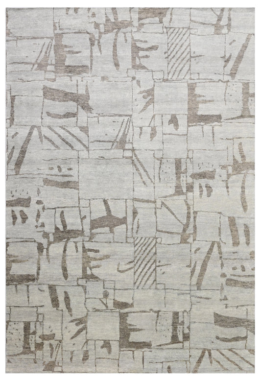 Flintstone Patchwork Tan Hand Knotted Modern Abstract Rug