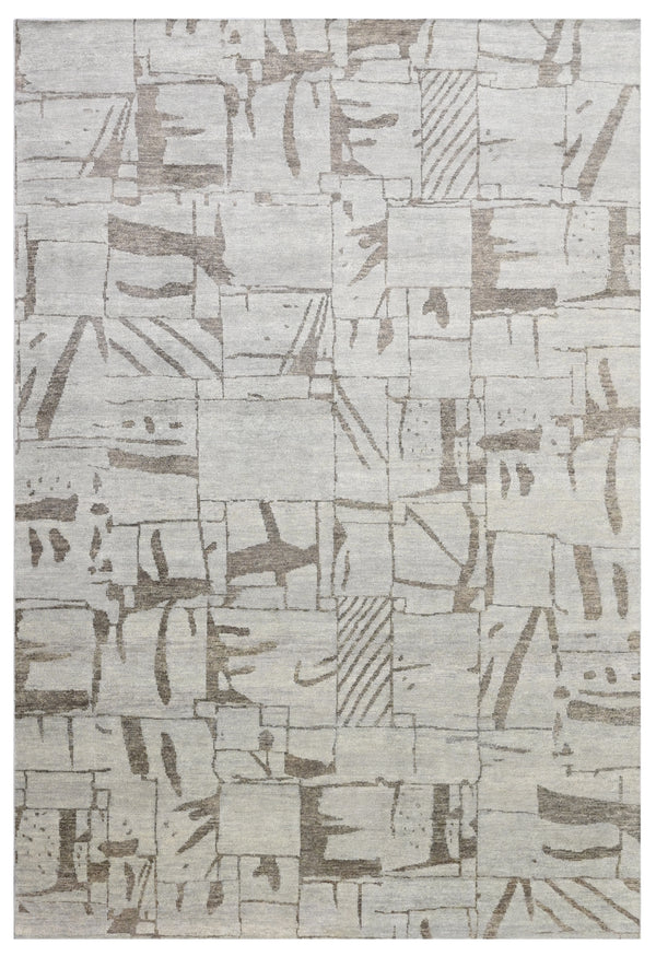 Flintstone Patchwork Tan Hand Knotted Modern Abstract Rug
