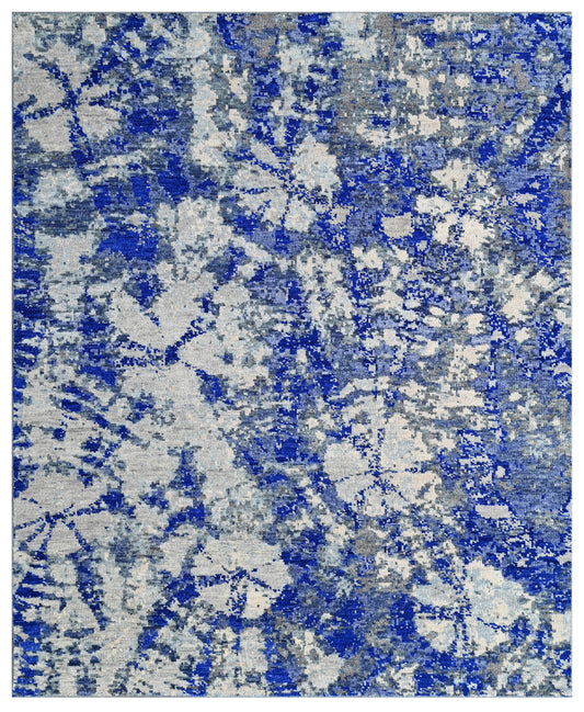 Silver Ink Blue Abstract Hand Knotted Wool Rug