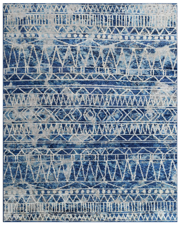 Navy Blue Tribal Geometric Hand Knotted Wool Rug