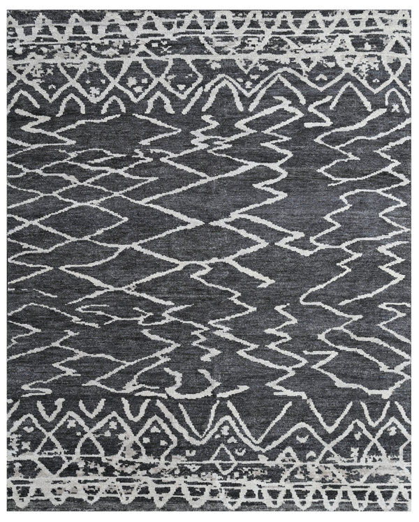 Charcoal Grey Tribal Geometric Hand Knotted Wool Rug