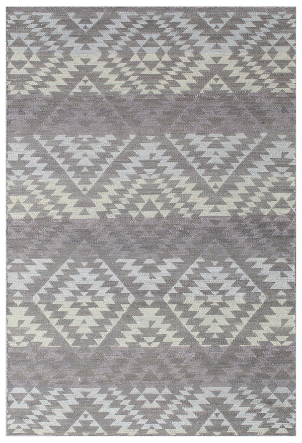 Purple Multi Geometric Hand Woven Wool Dhurrie